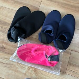 Water shoes soft sole pink and blue same size 6.5-7.5 women’s. Black women’s 8-9
